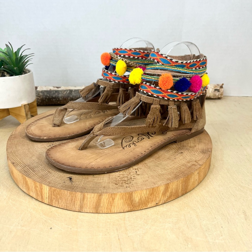 Naughty Monkey Fringe Pom Pom Boho Sandals Size 7.5